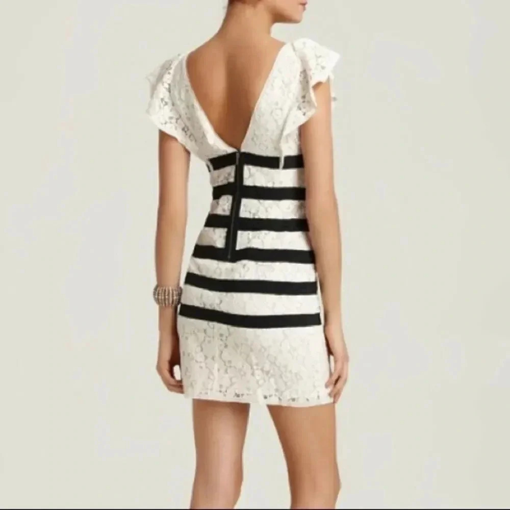 BCBGMaxAzria Renata Ivory Combo Dress Stripe Lace Size 6